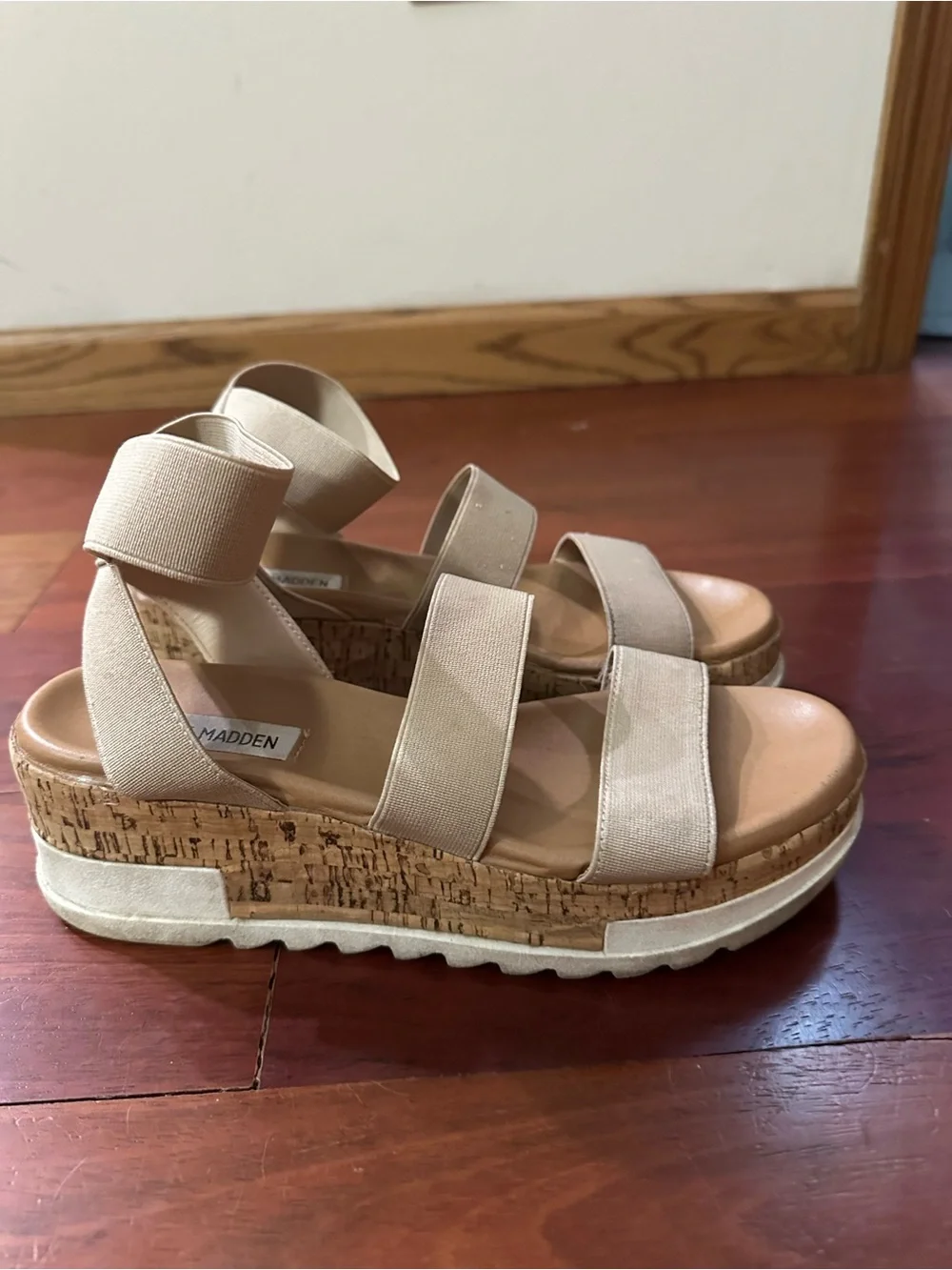 Steve Madden Neutral Beige Platform Sandals with Ankle Straps